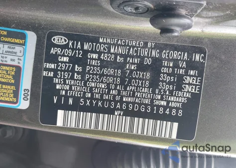 2013 Kia Sorento Ex from USA, damaged, VIN 5XYKU3A69DG318488